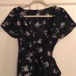 Black printed wrap dress